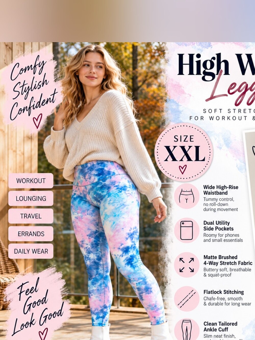 High Waist Womens Tie-Dye Leggings - Pink & Blue Size XXL!!